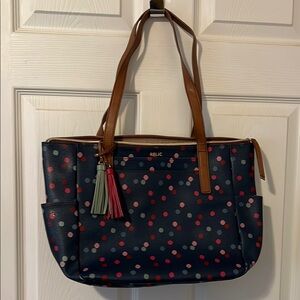 Relic Blue and Brown Tote Bag with Polka Dots
